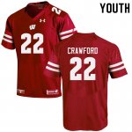 Youth Wisconsin Badgers NCAA #22 Loyal Crawford Red Authentic Under Armour Stitched College Football Jersey DU31I62NA